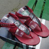 Червени кожени дамски сандали "Ingiliz" / "Ингилиз" (Пещера), естествена кожа, летни обувки, чехли, снимка 2 - Сандали - 7608732