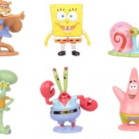 6 бр малки Спондж боб Спонджбоб SPONGE SpongeBob фигурки PVC пластмасови за игра украса торта топер, снимка 2 - Фигурки - 19149876