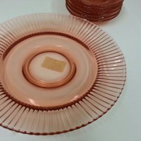  антикварен сервиз чинии розово стъкло 53г, снимка 6 - Антикварни и старинни предмети - 22342884