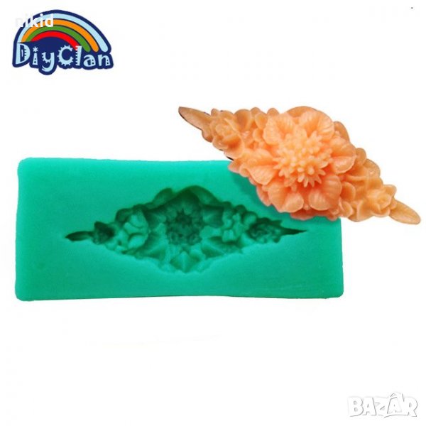 Дребни цветчета с листенца в ромб силиконов молд форма декор торта сладки фондан и др. украса, снимка 1