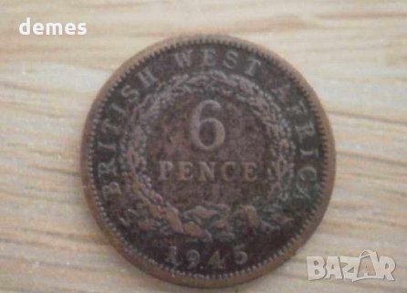  Британска Западна Африка - 6 пенса, 1945 г. - 74 m, снимка 2 - Нумизматика и бонистика - 24268924