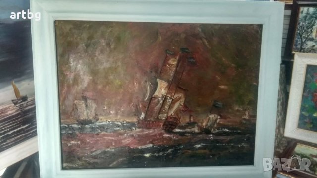 Автентична картина "Морска битка", снимка 5 - Картини - 24697940