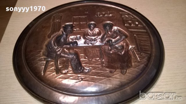 Красива чиния-33см-мед/месинг-внос швеицария, снимка 10 - Антикварни и старинни предмети - 15133287