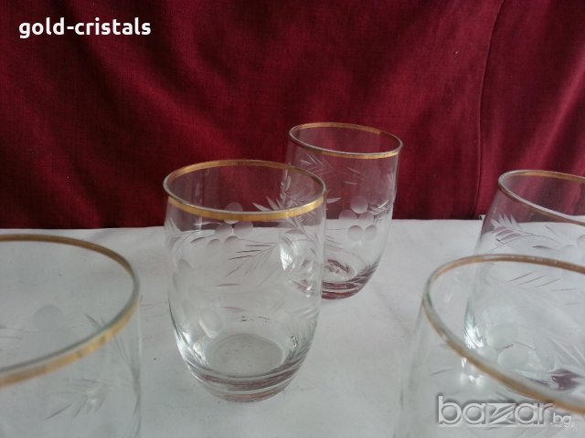 Стъклени чаши гравирани с златен кант , снимка 10 - Антикварни и старинни предмети - 20681508