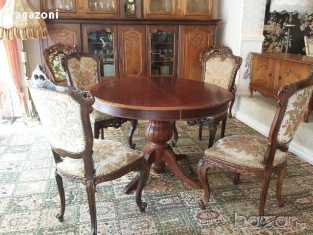 Барокова разтегателна маса с 4 стола, снимка 2 - Маси - 14745157