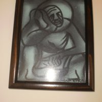  Почиващ мъж-африкански батик в синьо, снимка 1 - Картини - 23440215
