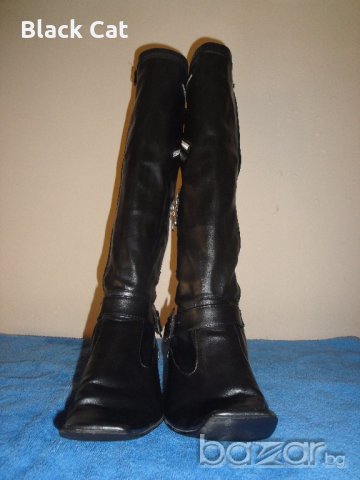 Италиански черни кожени дамски ботуши, с декоративни ципове, естествена кожа, зимни обувки, чизми, снимка 6 - Дамски ботуши - 19758410