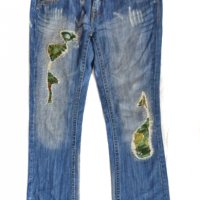 D-Stiag Jeans дамски сини дънки с копринени флорални пачове, снимка 1 - Дънки - 20601043