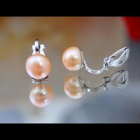 Обеци с естествени  перли на клипс, клac АA,, снимка 5 - Обеци - 20608910