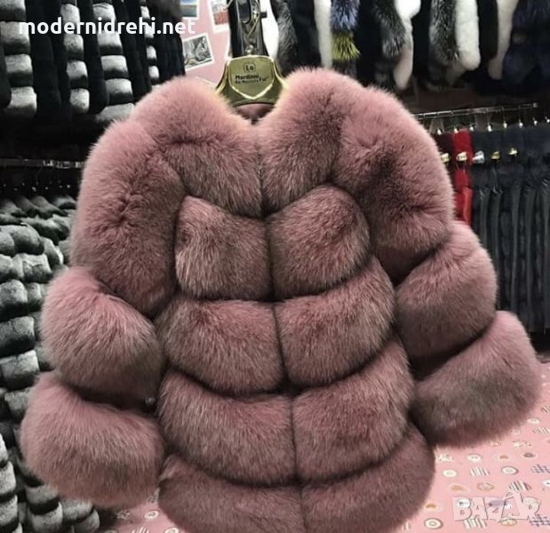 Дамско зимно палто от лисица розово, снимка 1