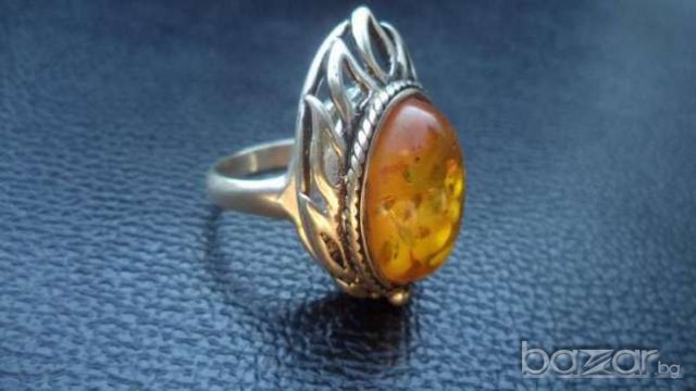 Масивен сребърен пръстен с естествен кехлибар, снимка 3 - Пръстени - 19599571
