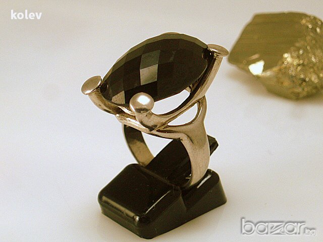 сребърен пръстен с черен кристал, снимка 3 - Пръстени - 13413163
