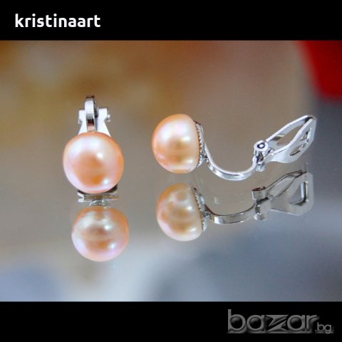 Обеци с естествени  перли на клипс, клac АA,, снимка 6 - Обеци - 20608910