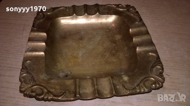 поръчан-ретро пепелник-мед/месинг-15х15х2см-внос швеицария, снимка 5 - Колекции - 22535534