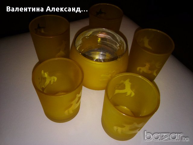 Декоративни коледни  чашки- свещници, снимка 3 - Декорация за дома - 11390572