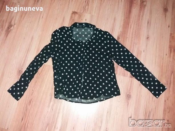 Нова дамска черна риза със звездички на Mango- размер -М-Л, снимка 2 - Ризи - 16093438