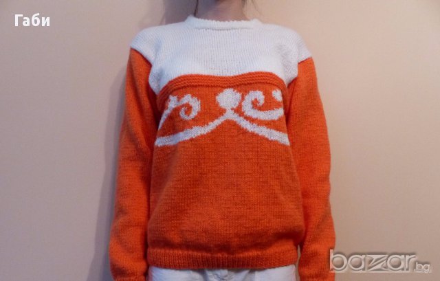 Ръчно плетена оранжева блузка, снимка 2 - Блузи с дълъг ръкав и пуловери - 15347523