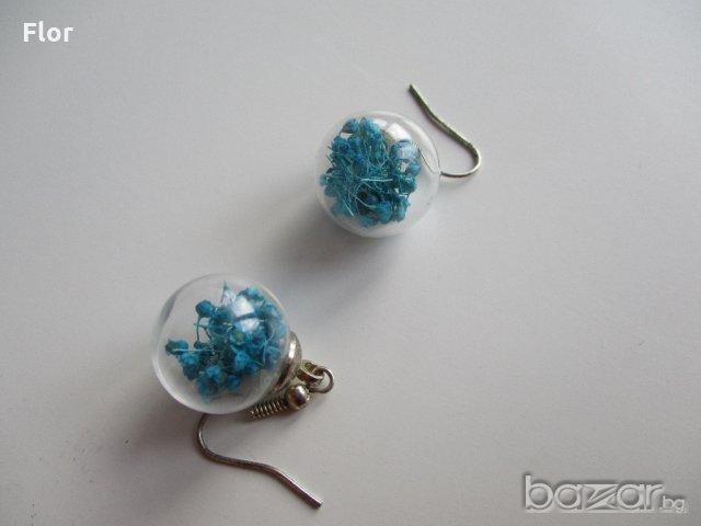 Комплект стъклени обеци и пръстен с цветя, снимка 2 - Обеци - 16315643