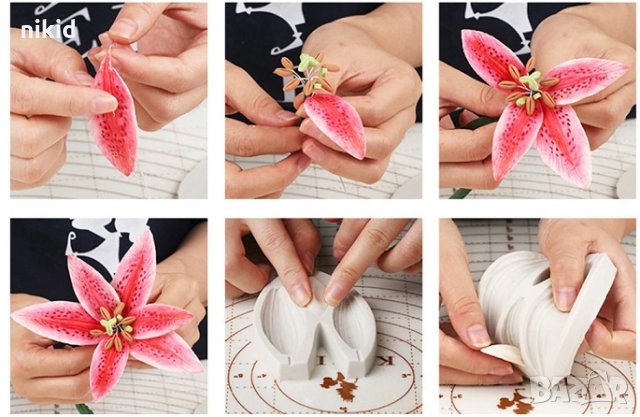 3 релефни листа листо за Кала Лилиум силиконов молд форма за декорация и украса торта фондан шоколад, снимка 2 - Форми - 26125133