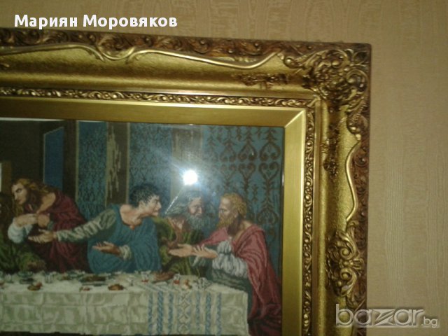 тайната вечеря-оригинални вилерови конци-ушит през 1979г., снимка 2 - Гоблени - 8283141