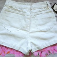 Къси бели дънкови панталонки с висока талия, снимка 3 - Къси панталони и бермуди - 15670422