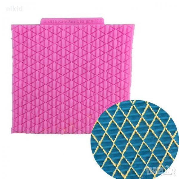 Ситни Ромбове текстура силиконов молд форма декорация торта мъфини украса, снимка 1