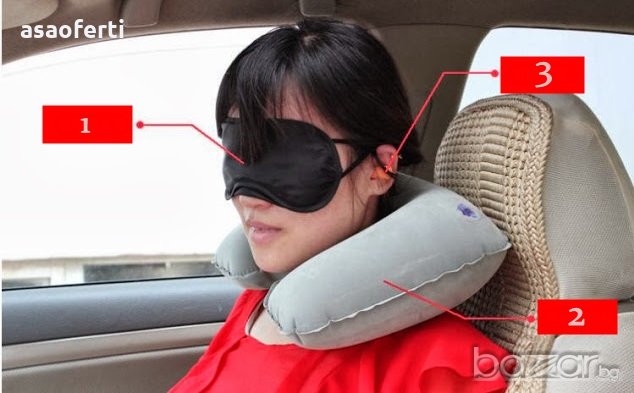 Комплект за удобно пътуване-възглавница за врат,маска за сън и тапи за уши, снимка 2 - Други стоки за дома - 18052448