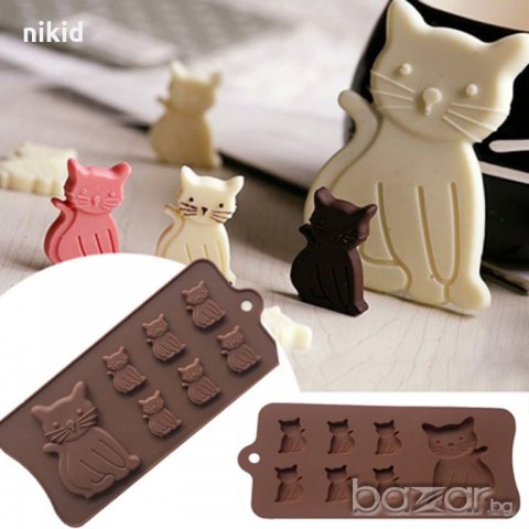 котка с котенца 7 бр силиконова форма молд калъп за декор украса торта фондан шоколад гипс