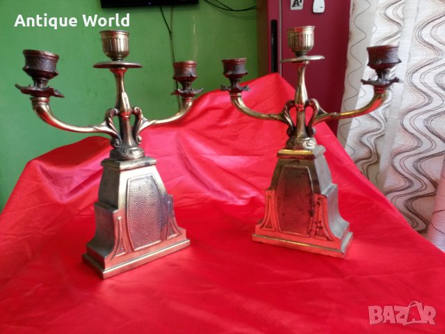 Комплект Бронзови КАМИННИ Свещници, снимка 3 - Антикварни и старинни предмети - 25933551