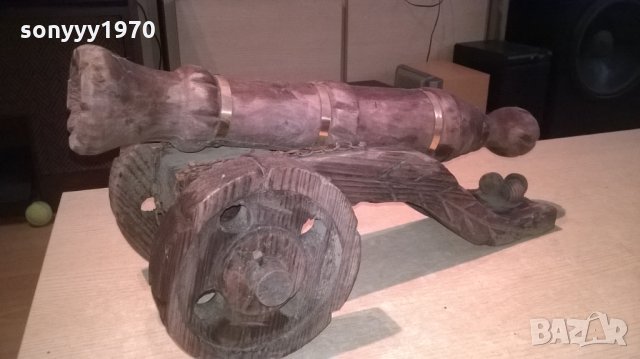 оръдие-топ-дърво и месинг-52х27х25см-внос швеицария, снимка 6 - Антикварни и старинни предмети - 23741780