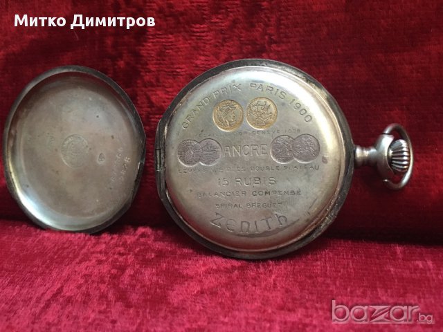 Zenith Сребърен джобен часовник Zenith, снимка 3 - Други - 15412641