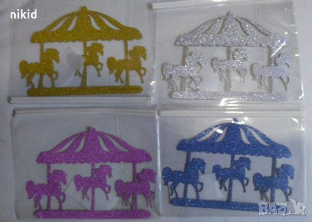 4 цвята Въртележка с кончета кон мек брокатен топер украса декорация за торта рожден ден