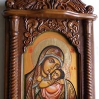 Дърворезба-домашен иконостас с иконопис "Богородица с младенеца", снимка 2 - Други - 24638810