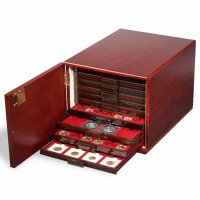  луксозна дървена кутия за 10 табли с монети - Leuchtturm, снимка 1 - Нумизматика и бонистика - 25135589