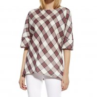 Дамска карирана блуза от памук и лен марка Enny Wear, снимка 1 - Блузи с дълъг ръкав и пуловери - 24502236