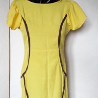 Малка жълта рокля с кафяви елементи М, снимка 2 - Рокли - 24704780