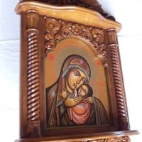 Дърворезба-домашен иконостас с иконопис "Богородица с младенеца", снимка 4 - Други - 24638810