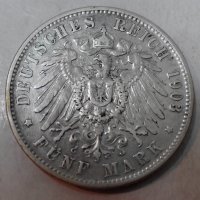 5 марки Германия 1903г сребро, снимка 3 - Нумизматика и бонистика - 21982698