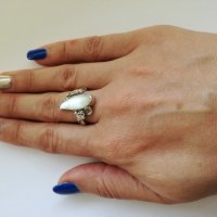 Стар сребърен пръстен с бял седеф, снимка 3 - Пръстени - 22064912