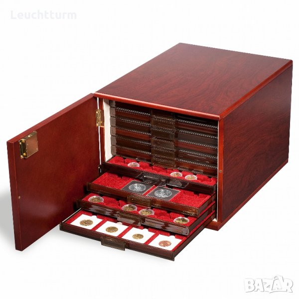  луксозна дървена кутия за 10 табли с монети - Leuchtturm, снимка 1