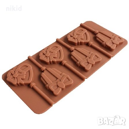 6 Сърца и кексче с панделка силиконов молд форма за направа на близалки на клечка декор торта фондан, снимка 1