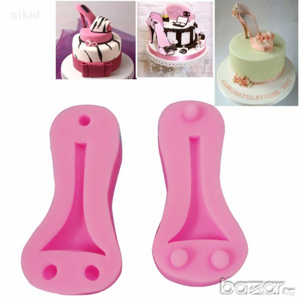 3D дамски висок ток обувка 2 части силиконов молд декорация украса фондан торта мъфини и др, снимка 1