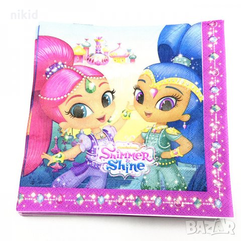 Искрица и Сияйница shimmer and shine 10 парти салфетки рожден ден, снимка 1 - Други - 21873612