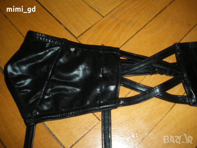 Черен жартиерен колан ''мокър ефект'' имитиращ кожа, снимка 5 - Бельо - 25265979