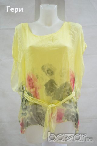 Копринена дамска блуза в жълто марка Aftershock London S/M, снимка 2 - Туники - 18314589