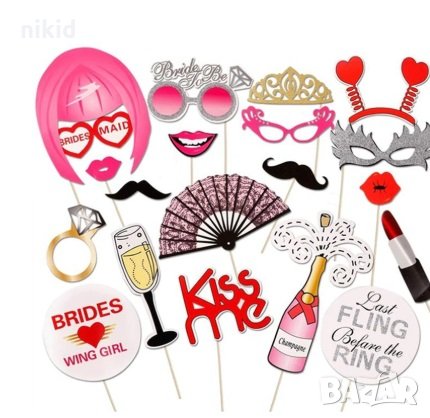 Моминско парти сватба 22 бр забавни клечки за фото Props пропс аксесоари за снимки