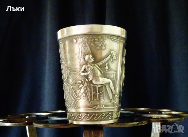 Немска чаша от калай релефна. , снимка 3 - Антикварни и старинни предмети - 25412828