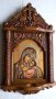 Дърворезба-домашен иконостас с иконопис "Богородица с младенеца", снимка 2
