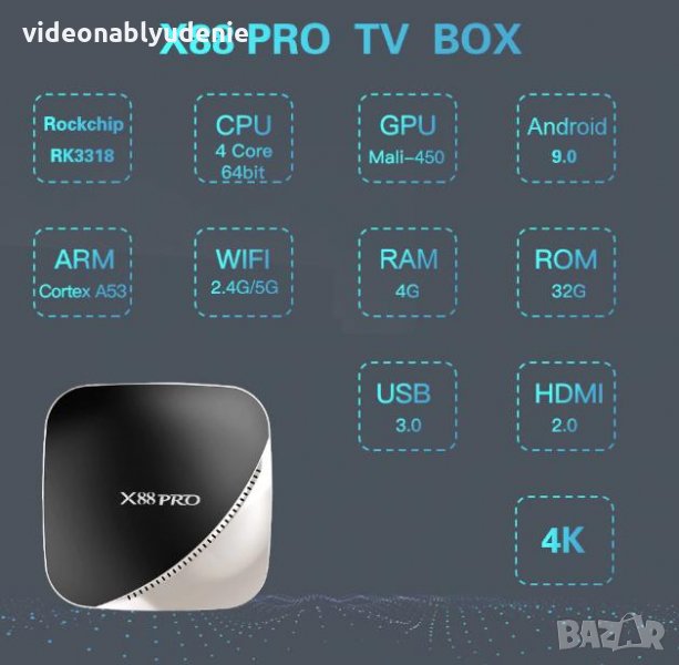 С Жироскоп и Гласов Контрол X88 PRO 4GB RAM 32GB ROM Android9 4KHDR/3D TV Box 2.4G/5GWiFi RK3318, снимка 1