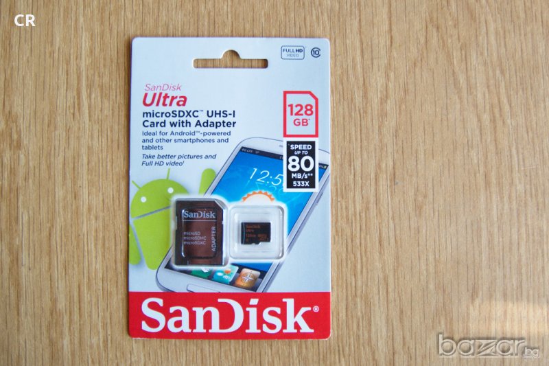 SanDisk Ultra microSDXC 128GB UHS-I Class 10 80MB/s + Адаптер карта памет, снимка 1